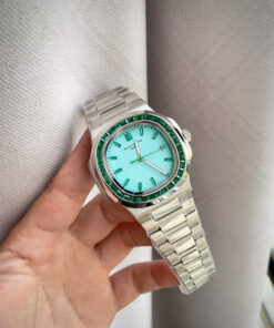 Đồng hồ Patek Philippe nam mặt tiffany đính đá baguette fake cao cấp 40mm