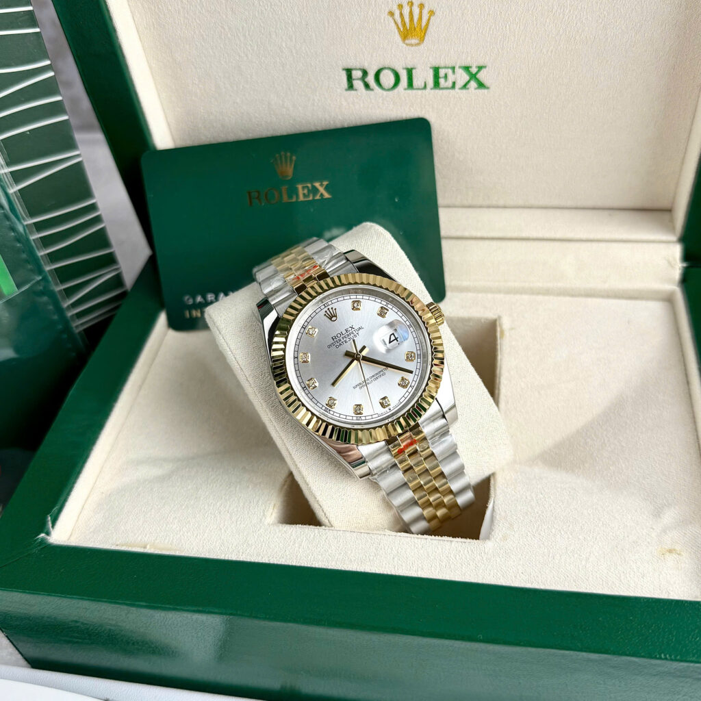 Đồng hồ Rolex Datejust ZF nam demi mặt xám máy Miyota nhật fake 11 40mm 