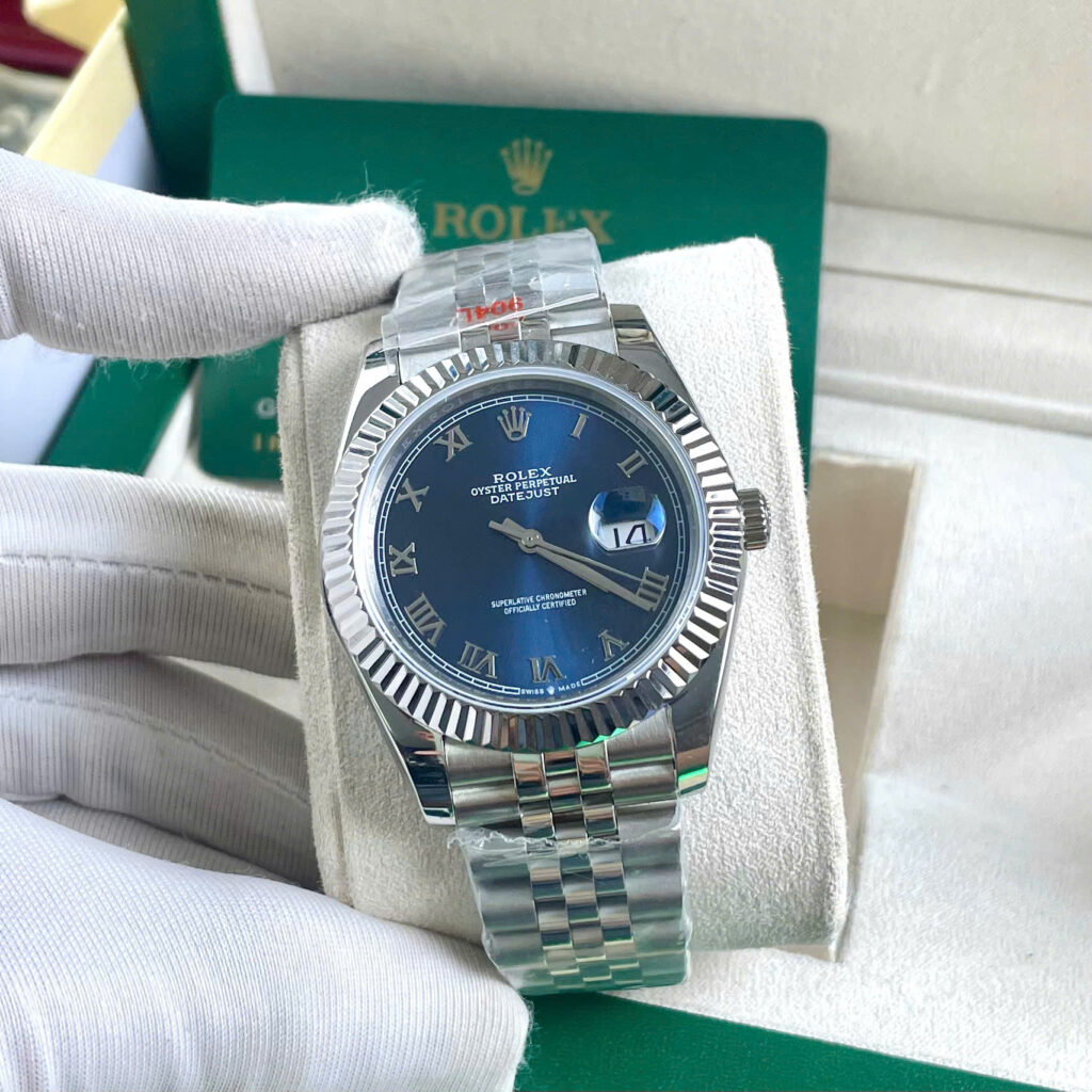 Đồng hồ Rolex Datejust ZF nam xanh blue cọc số la mã máy Miyota nhật Fake 11 40mm