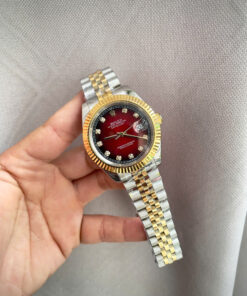 Đồng hồ Rolex Datejust nam demi mặt đỏ máy cơ nhật rẻ fake 11 38-41mm