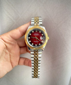 Đồng hồ Rolex Datejust nam demi mặt đỏ máy cơ nhật rẻ fake 11 38-41mm