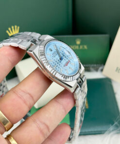 Đồng hồ Rolex Land – Dweller nam xanh blue máy cơ nhật giá rẻ fake cao cấp 41mm