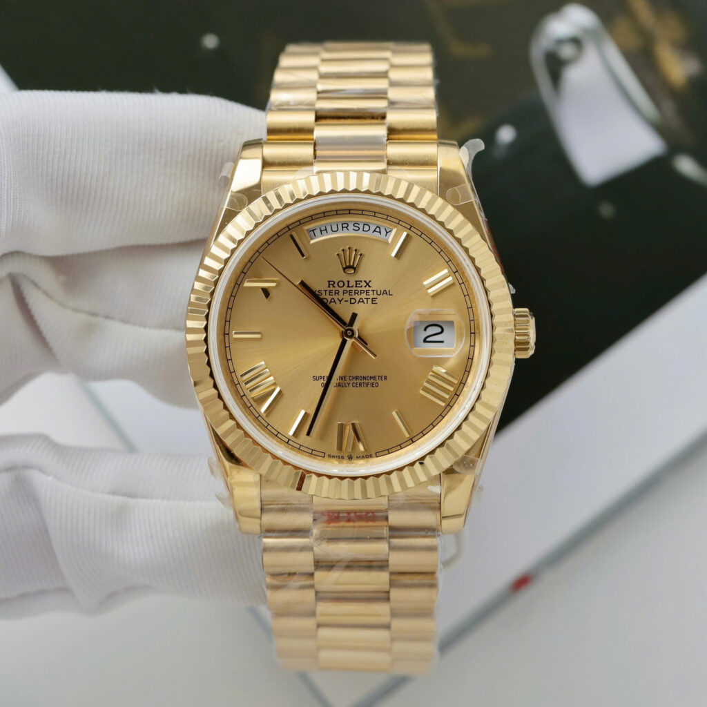Đồng hồ Rolex nam Replica 11 Day-Date 228238 mặt vàng champagne xưởng GM 40mm (2)