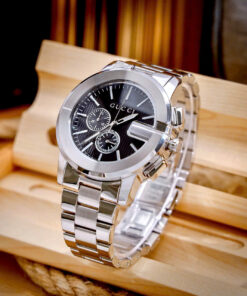 Đồng Hồ Gucci Chronograph Like Auth Dây Kim Loại Mặt Số Đen Máy Pin Nam 44mm (8)