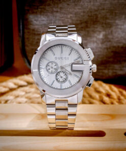 Đồng Hồ Gucci Chronograph Like Auth Dây Kim Loại Mặt Số Trắng Máy Pin Nam 44mm (11)