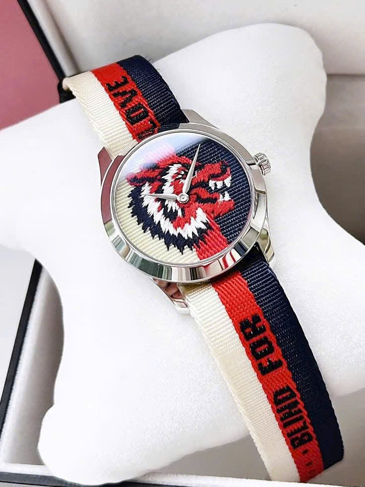 Đồng hồ Gucci G-Timeless mặt hổ dây nato sọc 3 màu like auth 38mm