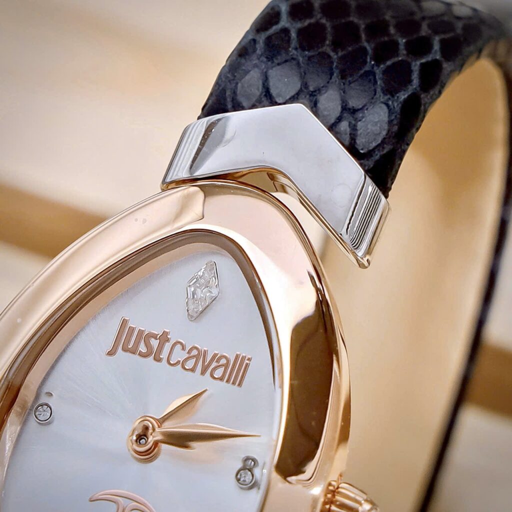 Đồng hồ Just Cavalli Embellished Dial & Leather nữ rose gold like auth 30mm