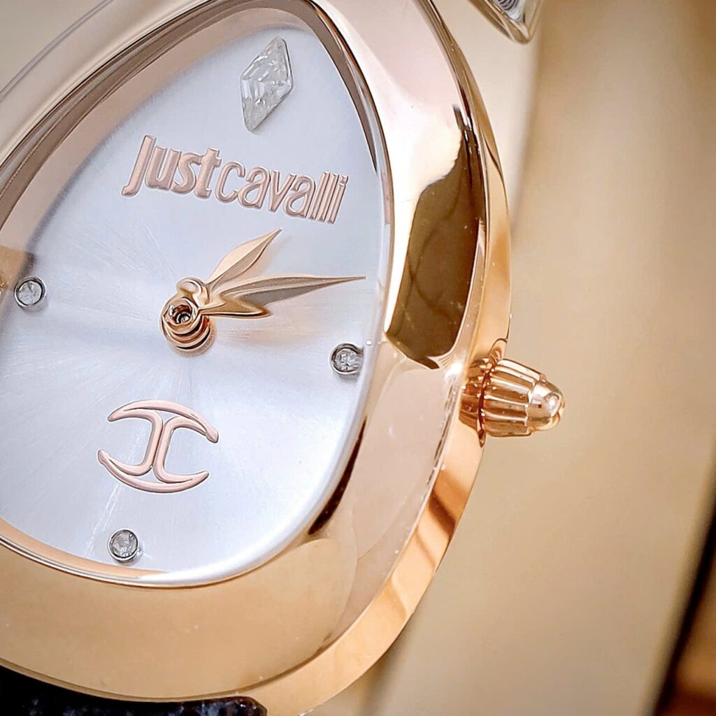Đồng hồ Just Cavalli Embellished Dial & Leather nữ rose gold like auth 30mm