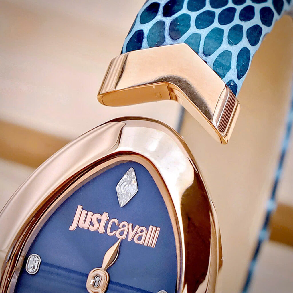  Đồng hồ Just Cavalli nữ Embellished Dial & Leather dây da xanh like auth 30mm