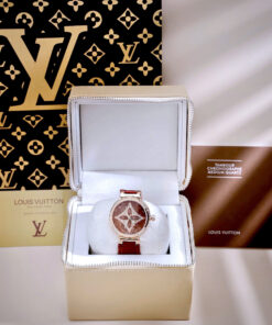 Đồng hồ Louis Vuitton Tambour nữ dây da đỏ máy Pin giá rẻ like auth 34mm
