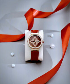 Đồng hồ Louis Vuitton Tambour nữ dây da đỏ máy Pin giá rẻ like auth 34mm