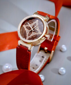 Đồng hồ Louis Vuitton Tambour nữ dây da đỏ máy Pin giá rẻ like auth 34mm