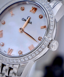 Đồng hồ Omega De Ville Prestige nữ dây kim loại đính đá fake cao cấp 28mm