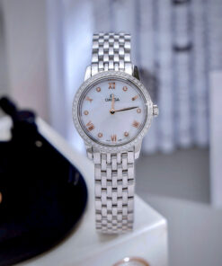 Đồng hồ Omega De Ville Prestige nữ dây kim loại đính đá fake cao cấp 28mm