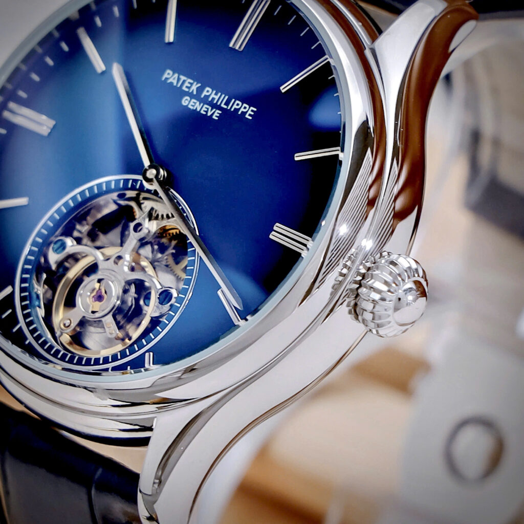 Đồng hồ Patek Philippe Genève nam xanh blue lộ cơ Tourbillon fake cao cấp 42mm