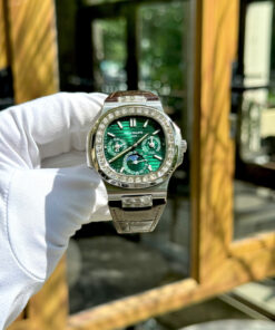 Đồng hồ Patek Philippe fake cao cấp nhất Nautilus 5740 đính đá mặt xanh lá cây xưởng TWS 40mm (9)