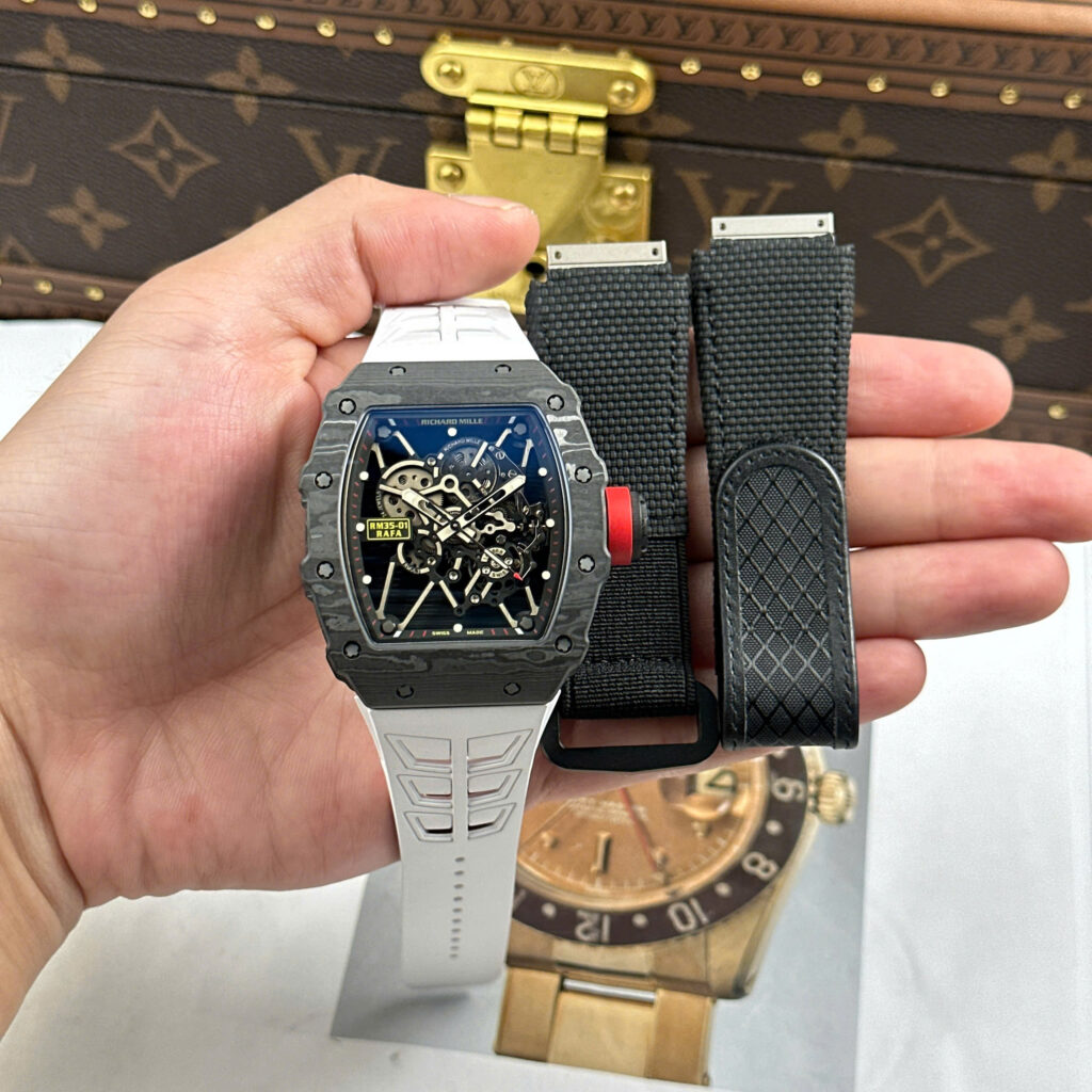 Đồng hồ Richard Mille Replica 11 RM35-01 Rafael Nadal vỏ carbon dây cao su trắng xưởng ZF 49,9x43mm (2)