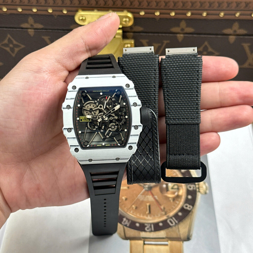 Đồng hồ Richard Mille Replica 11 RM35-01 Rafael Nadal vỏ carbon trắng máy Thụy Sỹ xưởng ZF 49,9x43mm (2)