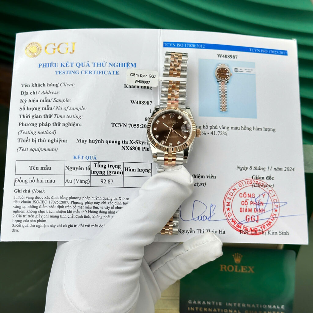 Đồng hồ Rolex DateJust mặt nâu Rep 11 bọc vàng thật nhà máy GM 31mm (1)