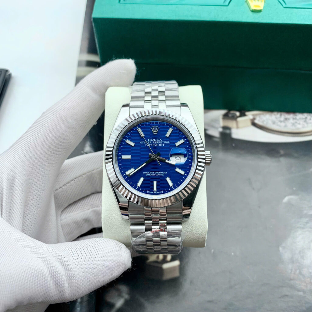 Đồng hồ Rolex Datejust nam ZF mặt xanh blue nếp gấp fake cao cấp 41mm