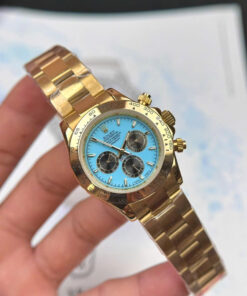 Đồng hồ Rolex Daytona Cosmograph nam vàng gold mặt xanh băng fake cao cấp 40mm