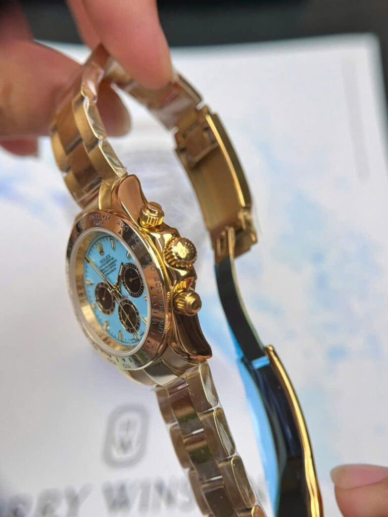 Đồng hồ Rolex Daytona Cosmograph nam vàng gold mặt xanh băng fake cao cấp 40mm