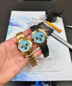 Đồng hồ Rolex Daytona Cosmograph nam vàng gold mặt xanh băng fake cao cấp 40mm