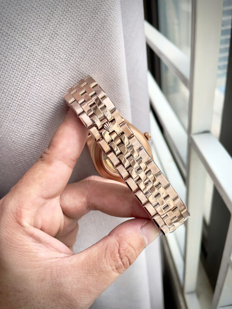  Đồng hồ Rolex Land – Dweller nam rose gold mặt tổ ong cọc số đính đá fake 11 41mm