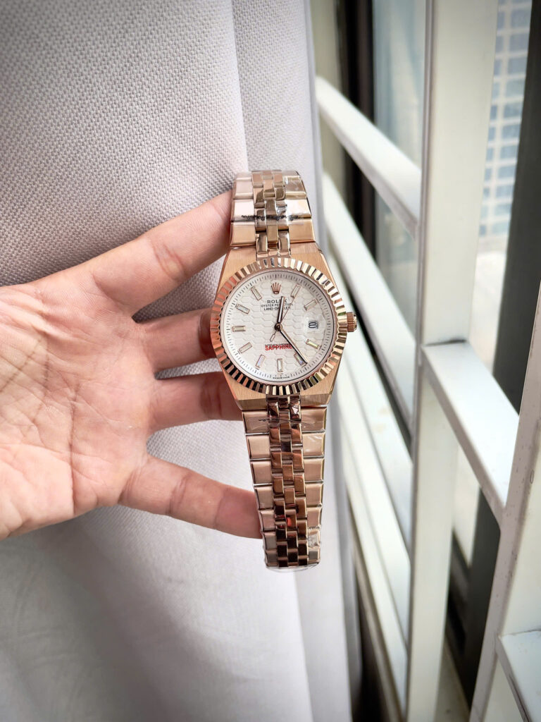  Đồng hồ Rolex Land – Dweller nam rose gold mặt tổ ong cọc số đính đá fake 11 41mm