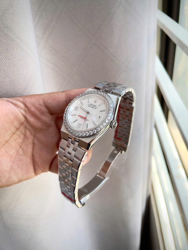 Đồng hồ Rolex fake 11 Land – Dweller nam cọc số dạ quang đính đá 41mm
