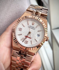 Đồng hồ Rolex fake cao cấp Land – Dweller nam rose gold mặt tổ ong 41mm