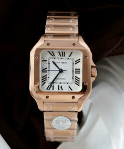 Đồng hồ Cartier Santos Replica 11 nữ mặt trắng mạ vàng hồng xưởng BV 35 (2)