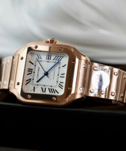 Đồng hồ Cartier Santos Replica 11 nữ mặt trắng mạ vàng hồng xưởng BV 35 (2)