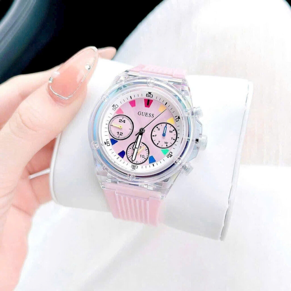 Đồng hồ Guess Eco Friendly nữ màu hông dây cao su like auth 39mm