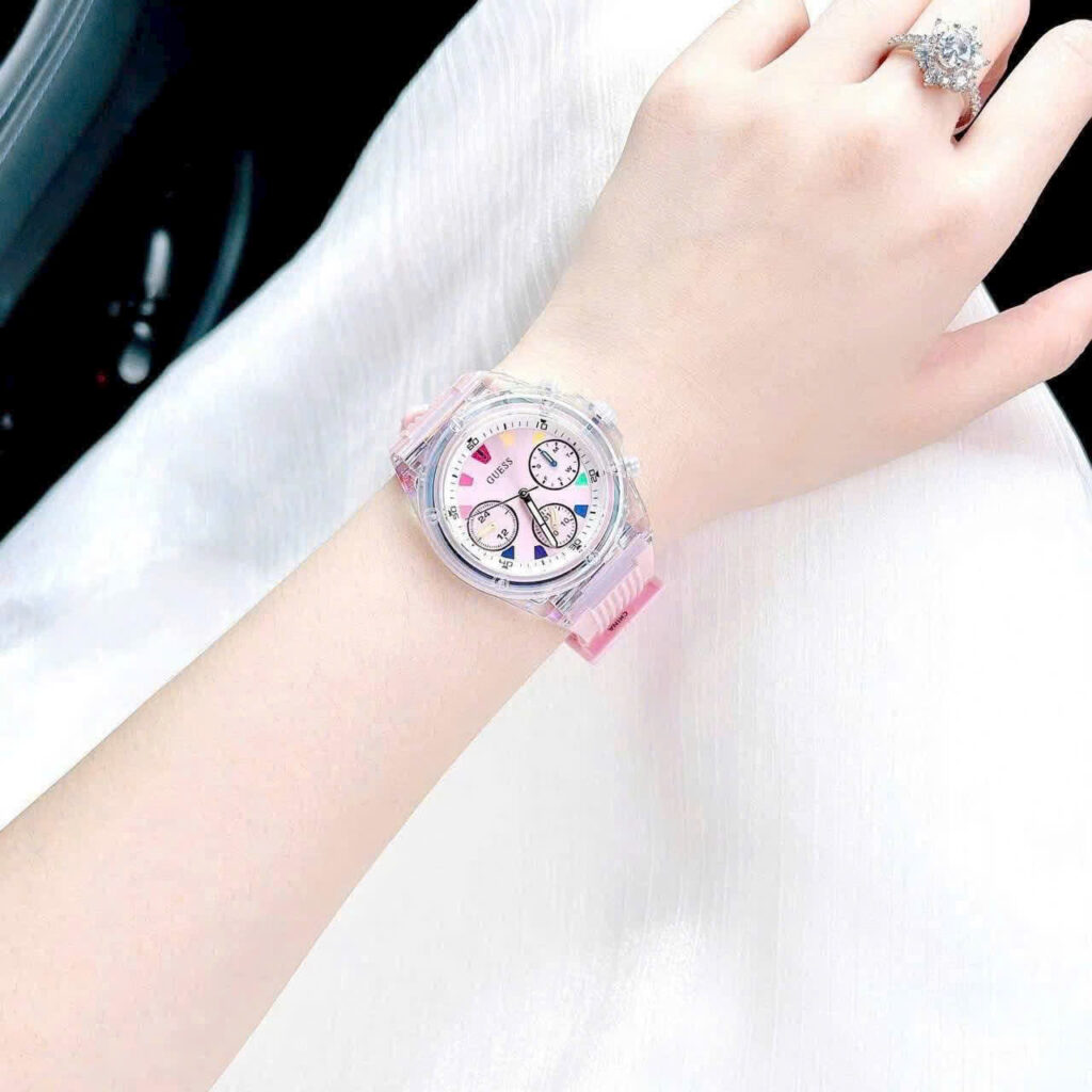 Đồng hồ Guess Eco Friendly nữ màu hông dây cao su like auth 39mm