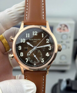 Đồng hồ Patek Philippe Replica 11 Calatrava Pilot Travel Time 5524R mặt chocolate 42mm (6)
