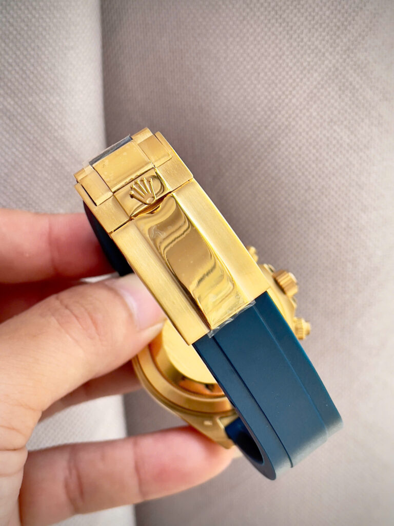 Đồng hồ Rolex Daytona Cosmograph vàng gold dây cao su xanh fake 11 40mm