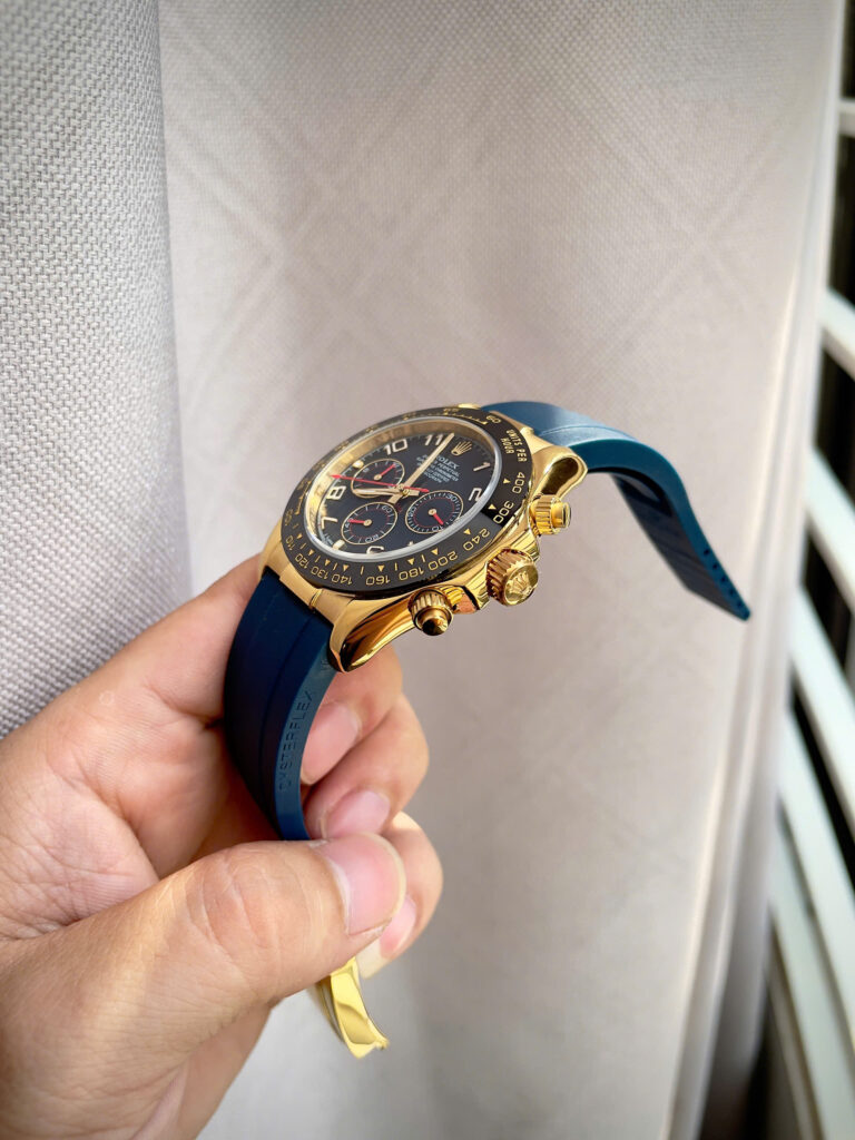 Đồng hồ Rolex Daytona Cosmograph vàng gold dây cao su xanh fake 11 40mm