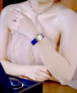 Đồng hồ Versace Eon nữ vàng gold dây da xanh blue like auth 33mm