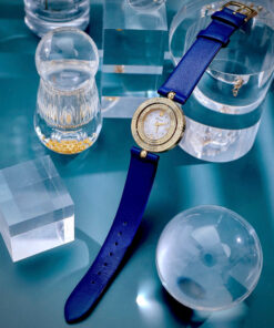 Đồng hồ Versace Eon nữ vàng gold dây da xanh blue like auth 33mm