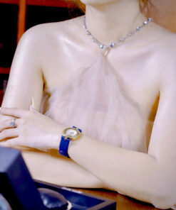 Đồng hồ Versace Eon nữ vàng gold dây da xanh blue like auth 33mm