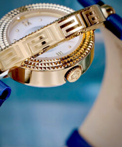 Đồng hồ Versace Eon nữ vàng gold dây da xanh blue like auth 33mm