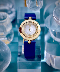 Đồng hồ Versace Eon nữ vàng gold dây da xanh blue like auth 33mm
