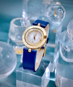 Đồng hồ Versace Eon nữ vàng gold dây da xanh blue like auth 33mm