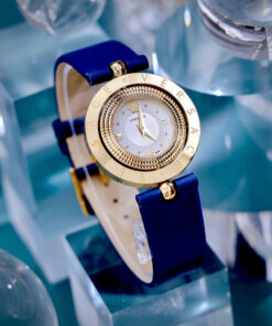 Đồng hồ Versace Eon nữ vàng gold dây da xanh blue like auth 33mm