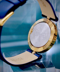 Đồng hồ Versace Eon nữ vàng gold dây da xanh blue like auth 33mm