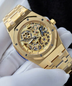 Đồng Hồ Audemars Piguet Rep 11 Royal Oak Jumbo Extra-thin Openworked 16204 mạ vàng mặt lộ cơ xưởng ZF 39mm (2)