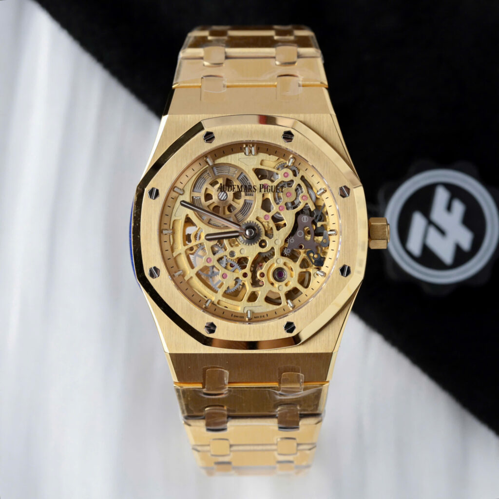 Đồng Hồ Audemars Piguet Rep 11 Royal Oak Jumbo Extra-thin Openworked 16204 mạ vàng mặt lộ cơ xưởng ZF 39mm (2)