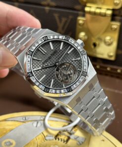 Đồng hồ Audemars Piguet Rep 11 Oak Selfwinding Flying Tourbillon 26730BC mặt xám đính đá baguette 41mm (2)