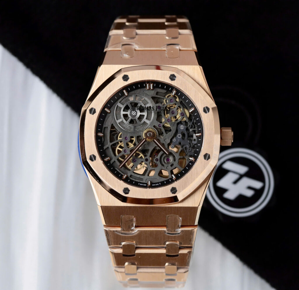 Đồng hồ Audemars Piguet Replica 11 Royal Oak Jumbo Extra-thin Openworked 16204 mạ vàng hồng mặt lộ cơ xưởng ZF 39mm (2)